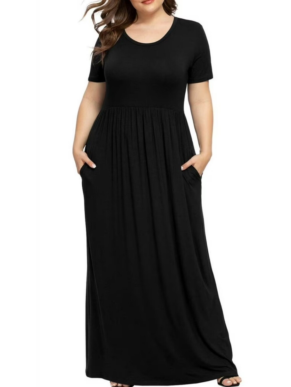 Kancystore Classic Black Short Sleeve Maxi Dress With Pockets New With Tags